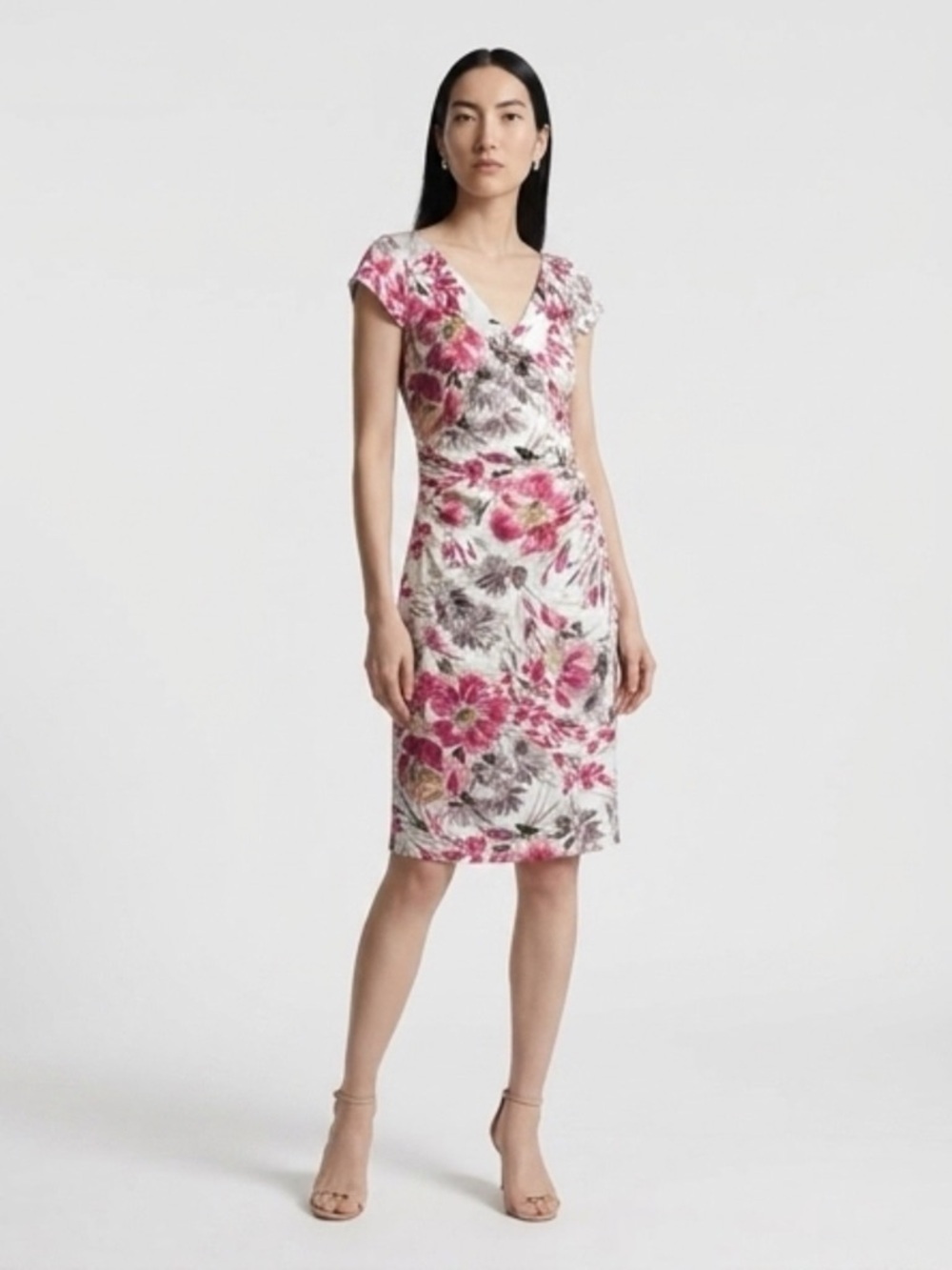 Maggy London Pink and Purple Floral Midi Dress